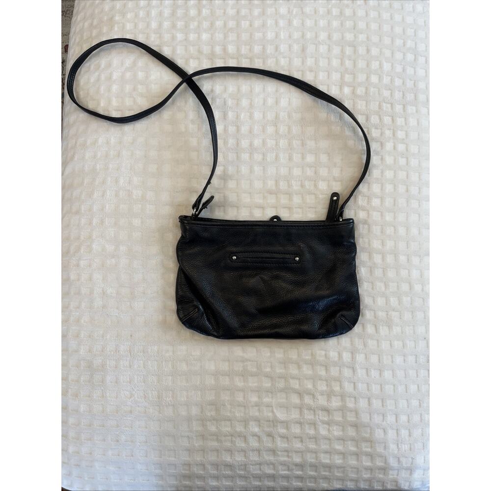 B Markowsky Soft Black Leather Studded Crossbody Bag Purse Animal Print Interior - Picture 3 of 9